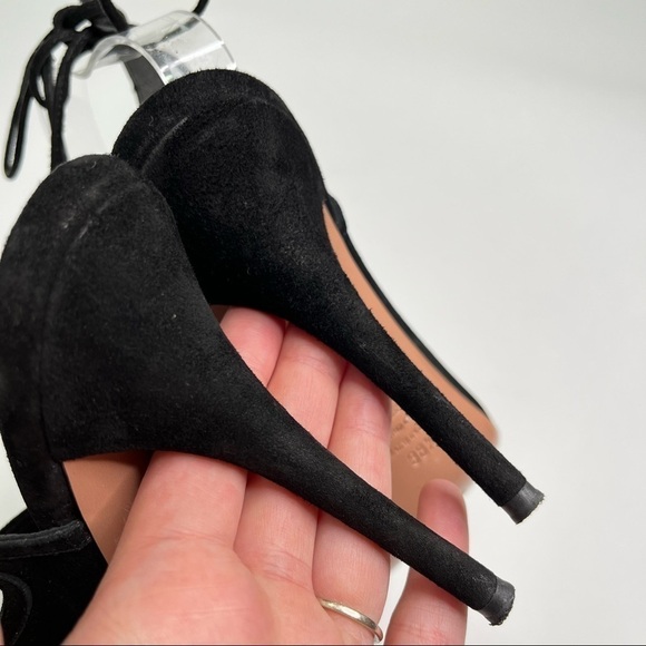AQUAZZURA Sexy Thing Black Suede Cut-out Tie Back Open-toe Stilettos Heels Pumps - Picture 10 of 13